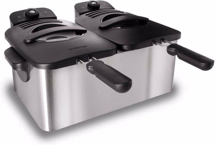 Inventum Dubbele Cool Zone friteuse 2x2, 5 L roestvrij staal GF461