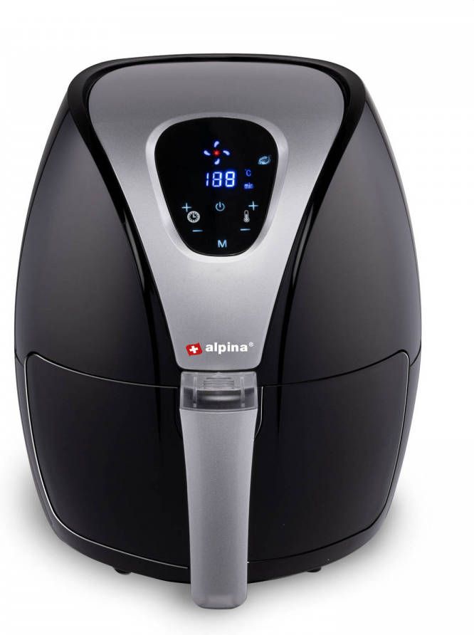 alpina Airfryer Hetelucht Friteuse L 2, 4 Liter 80 200°c Timer 1500 Watt Zwart