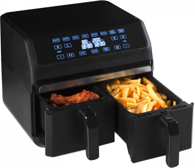 Tomado Taf8001b Dubbele Airfryer 2 X 4 Liter Inhoud 1700 Watt 8 Automatische Programma&apos, s Zwart