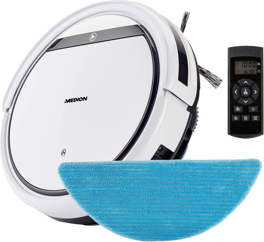 MEDION Robotstofzuiger E32 SW | reinigen van stof | haar & pollen | stofzuigen & dweilen | programmeerfunctie | 120 min. looptijd & automatisch opladen | model 2021