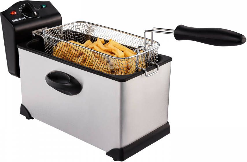MEDION Roestvrijstalen friteuse MD 18084 | 2000 Watt | 3 liter | van 130 190°C | oververhittingsbeveiliging