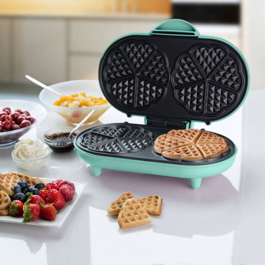 Bestron Wafelijzer ADWM1000M hartvormig dubbel 1000 W mintkleurig