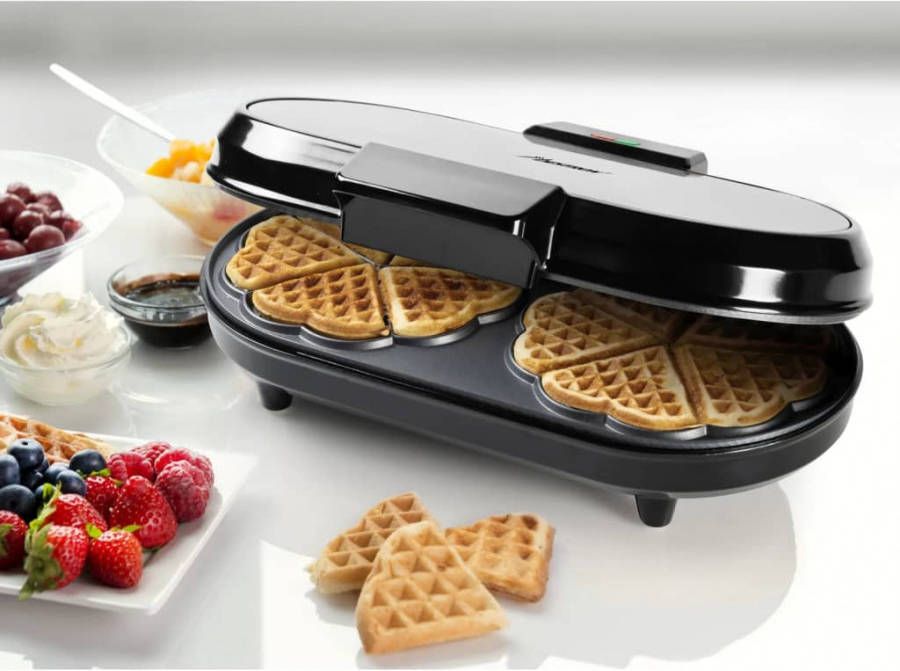 Bestron Wafelijzer ADWM730S hartvormig dubbel 1200 W zwart en zilver
